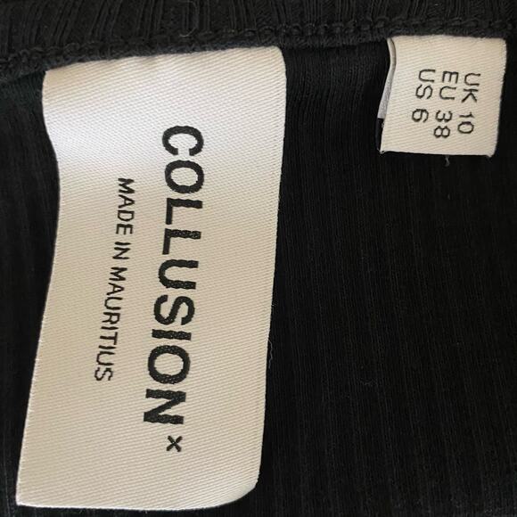 COLLUSION Black Ribbed Halter Fitted Mini Dress Size 6 Sexy Summer Y2K Casual - Picture 7 of 8